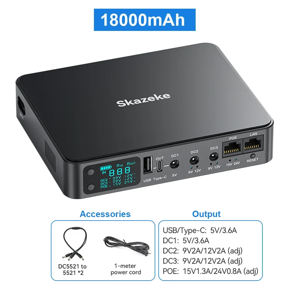 10400mAh Mini UPS for Router 5V/9V/12V DC Output