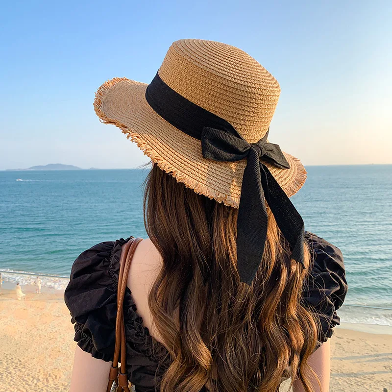 Korean Bow Women Straw Hat Summer Sunscreen Flat Top  display picture 1