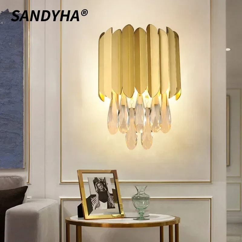 

SANDYHA Modern Minimalist Crystal Bedroom Bedside Wall Lamp For Hotel Corridors Stairs Dark Living Room Decor Lighting Fixtures
