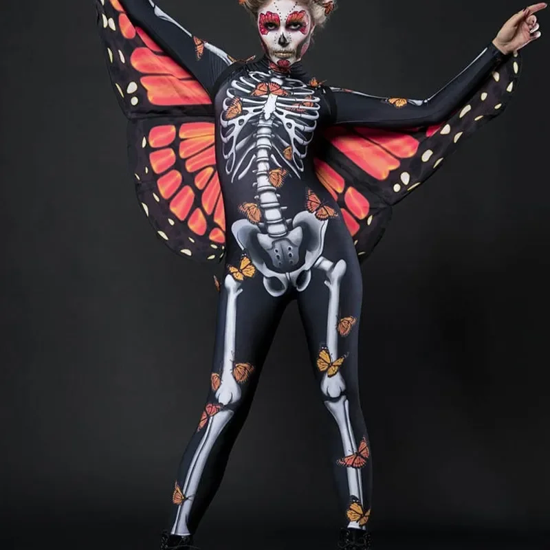 Skeleton Butterfly Cloak Sexy Women Spooky Halloween Devil Ghost Jumpsuit Party Carnival Performance Scary Costume Kid Adults