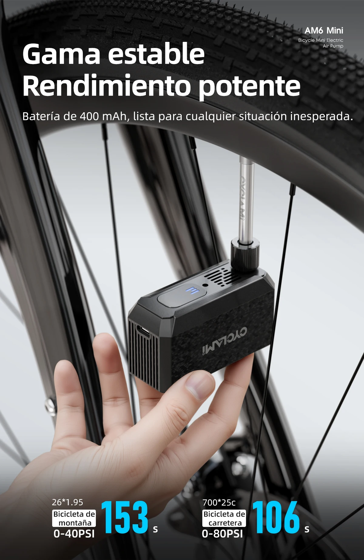 Inflador eléctrico CYCLAMI AM6 – 130 PSI Inflador eléctrico CYCLAMI AM6 – 130 PSI