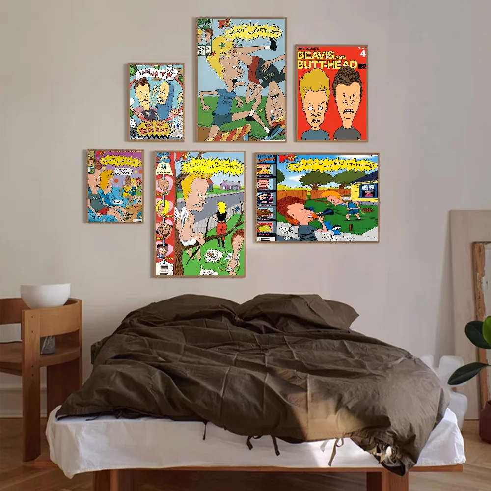 Anime Beavis And Butthead Vintage Posters Sticky Whitepaper Prints Posters Artwork Posters Wall Stickers