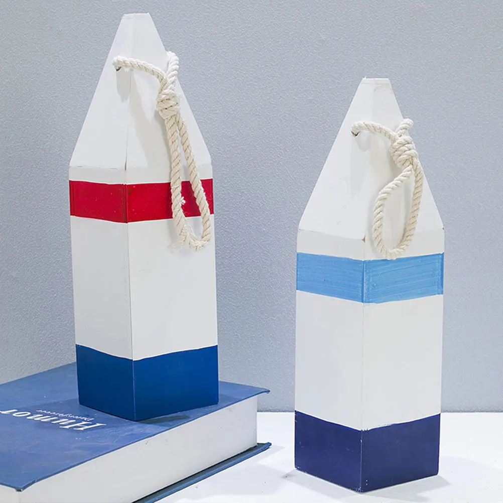 

2pcs Wooden Buoy Wall Decor Pendant Mediterranean Style Nautical Hanging Ornament For Home Sea Theme Decoration Wall Hanging