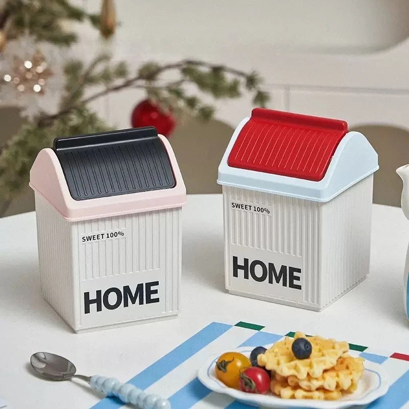 Mini Cute Desktop Storage Bucket Small House-shaped Waste Bin Desktop Paper Basket Organizer for Office Dorm Home Desk Use
