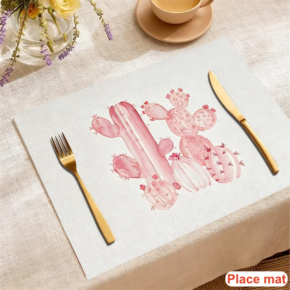 4/6/8Pcs Desert Cactus Placemats Durable Linen Table Mat for Indoor Kitchen Dining Table Decoration