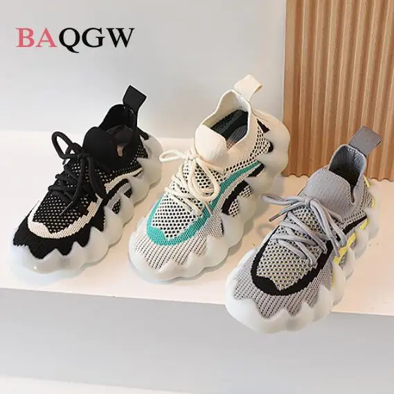 Spring Kids Soft Sneakers Girls Casual Mesh Breathable Lightweight Boys Color Block Children Non-slip Sports Shoes Streetwear