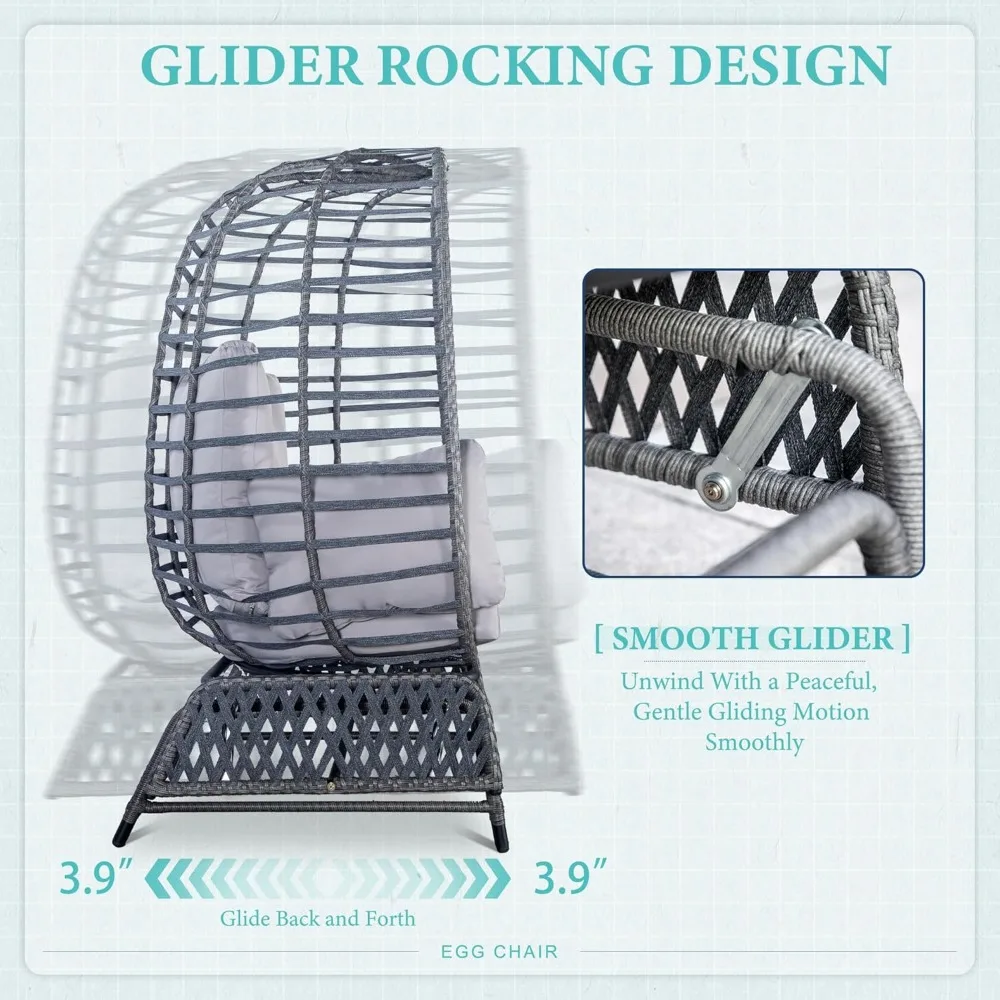 durable two-person outdoor wicker rocking chair with steel base, supporting up to 500 pounds