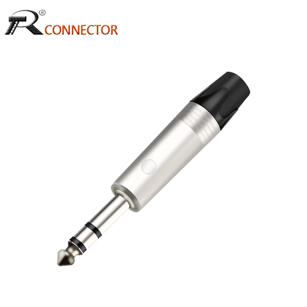 1PC 6.35MM Stereo Jack Connector 1/4 Inch 6.3MM Male Plug Soldering Wire Connector Nickel Plated Microphone Plug Connector