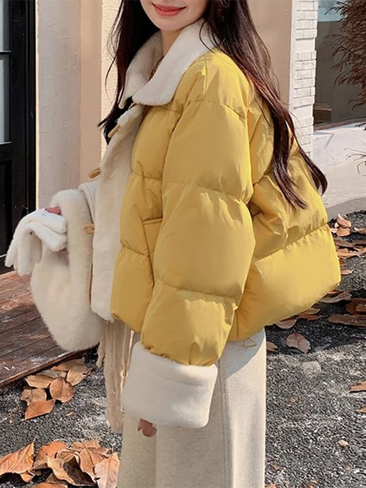 

Теплая женская зимняя куртка с воротником из овечьей шерсти, модная новинка, утепленная, с длинными рукавами, короткое пальто