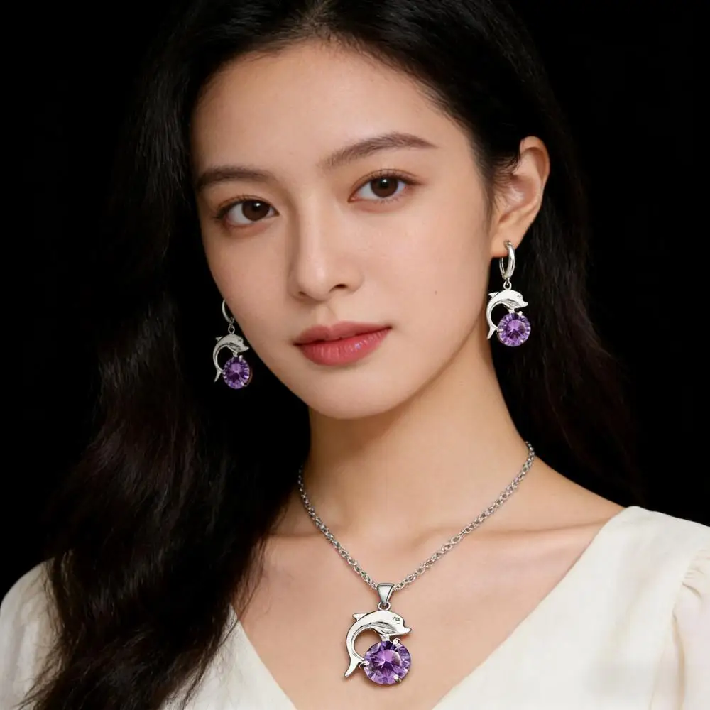 Cute Dolphin Modelling Necklace & Earrings Set for Women