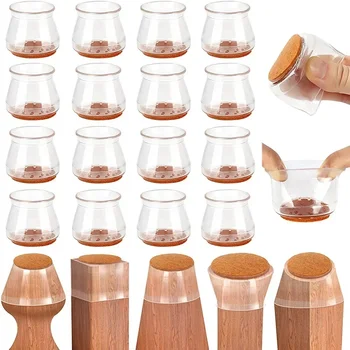 16/4PCS 투명 실리콘 의자 다리 바닥 보호대 래핑 된 펠트 바 의자 의자 다리 가구 다리 피트 보호 커버
