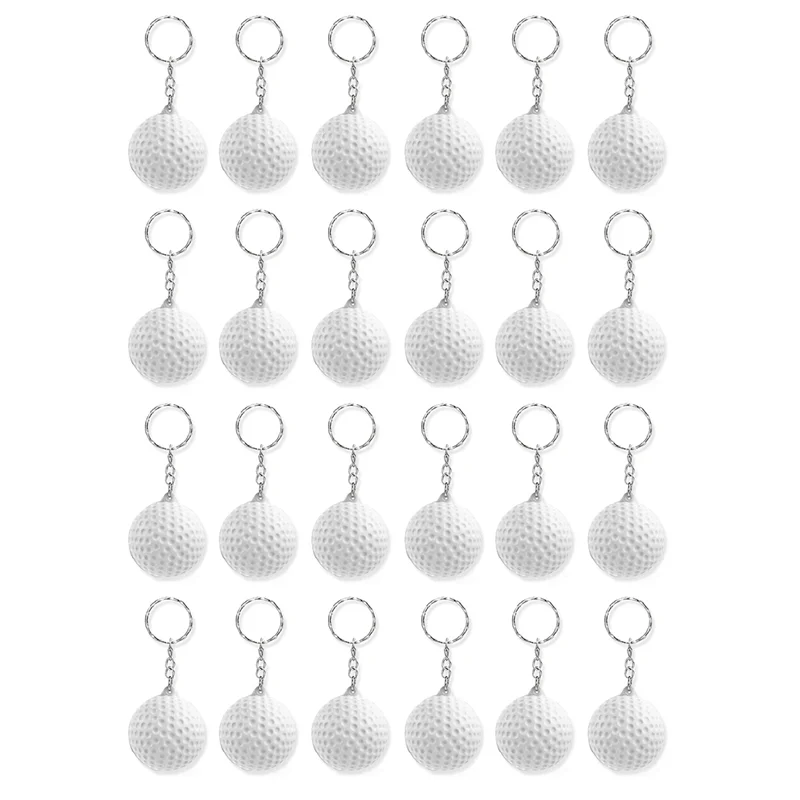 24 Pack White Golf Keychains,Mini Stress Ball Keychains,Sports Ball Keychains,School Reward for Boy Girls Kids