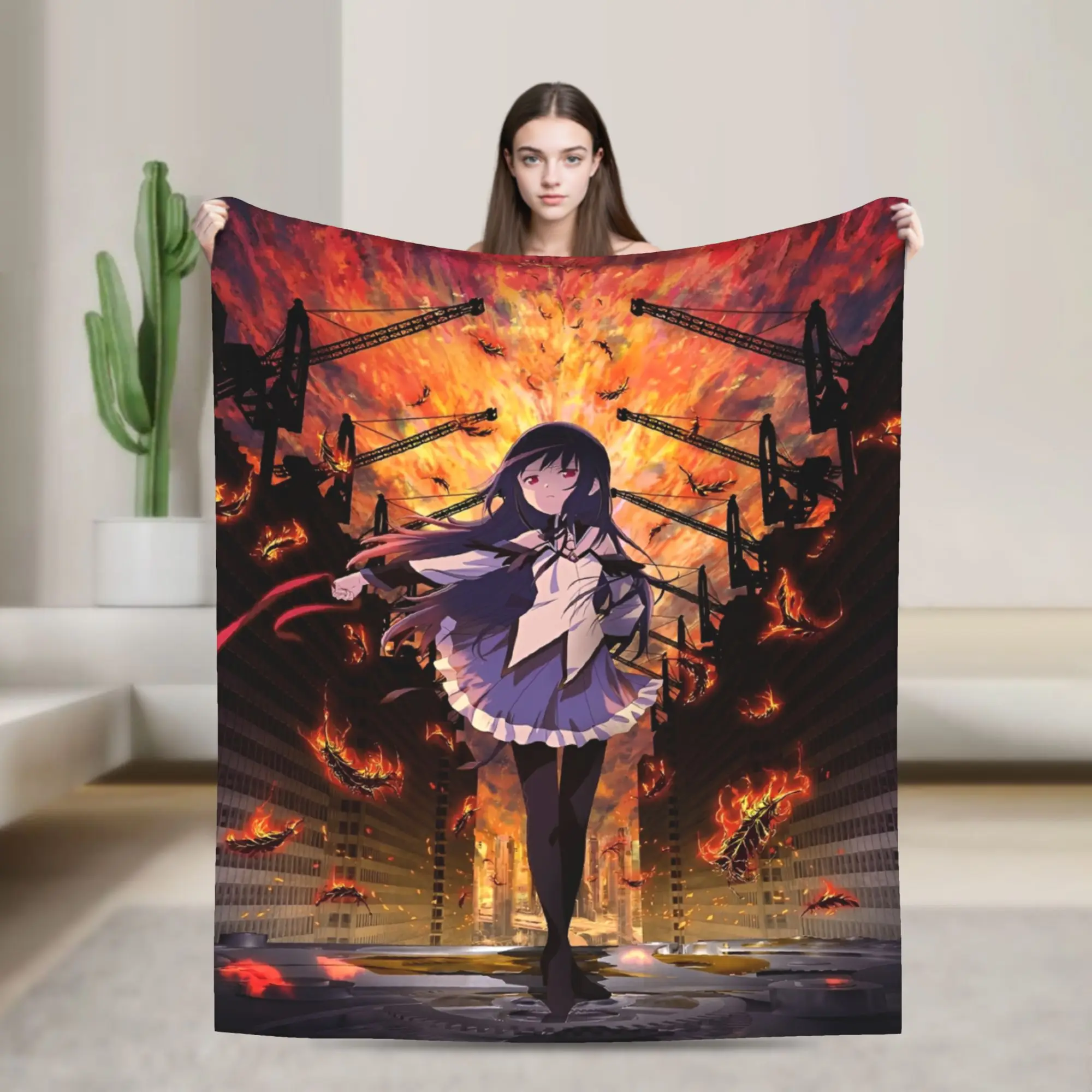 Puella Magi Madoka Magica Fleece Throw Blanket Cartoon Blankets for Bedding Car Lightweight Thin Plush Thin Quilt,