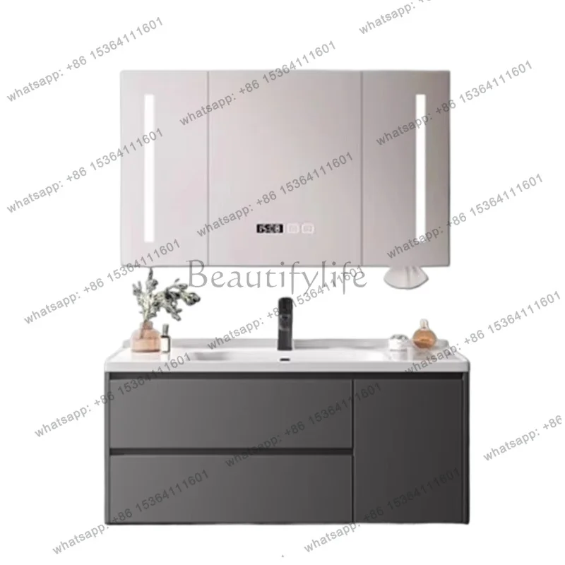 YJ Lighting Vanity Bathroom Cabinet Nordic Waterproof Luxury Shelf Bathroom Vanity Drawers White Armoir Salle De Bain Furniture