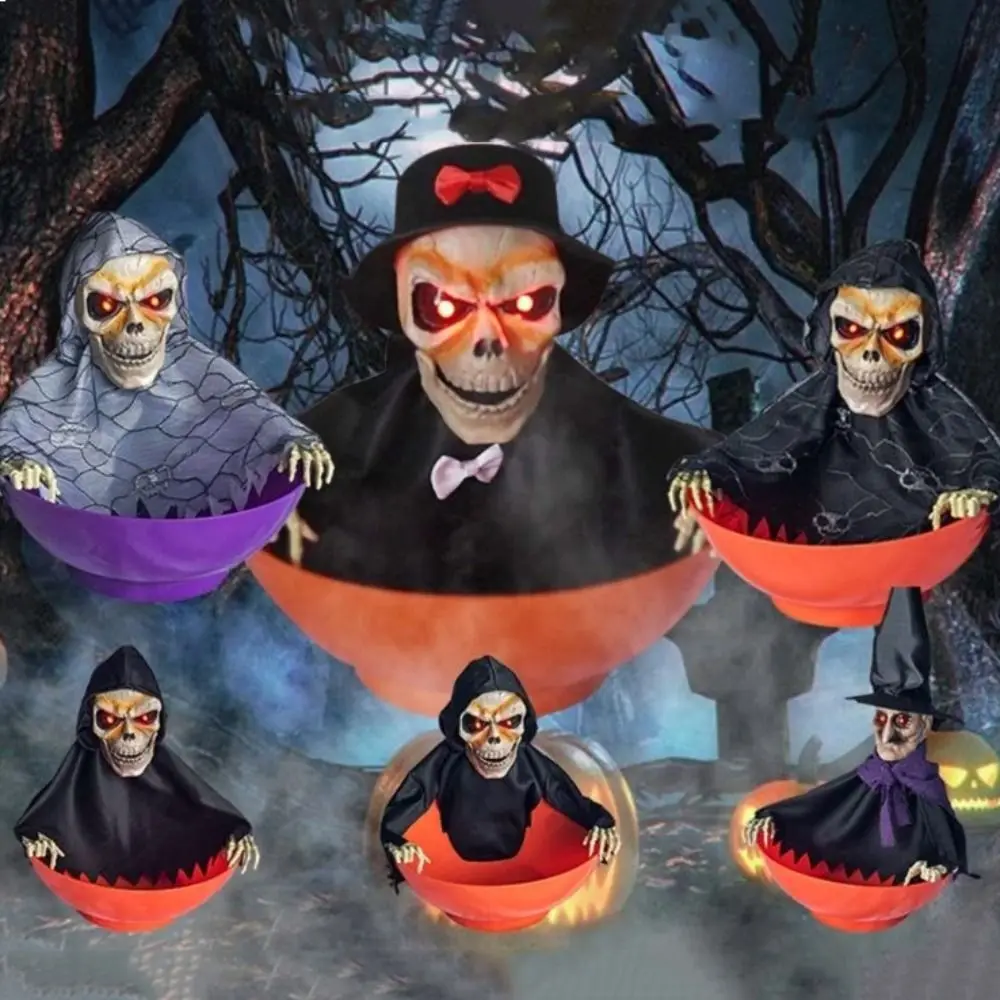 

Electric Skeleton Halloween Candy Bowl Battery Powered Plastic Fruit Bowl Glowing Halloween Ghost Ornament Gift