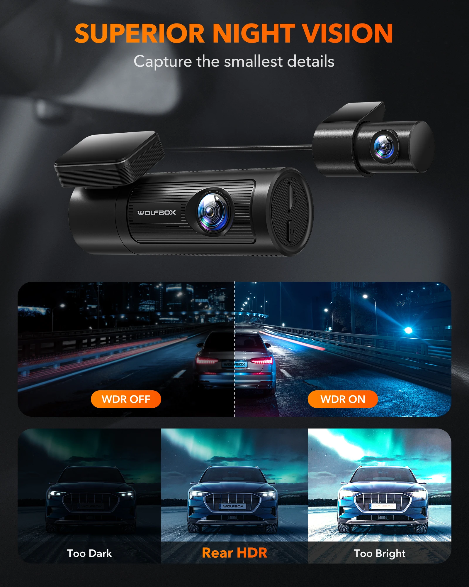 Wolfbox I05 App Control 4k Front And Rear Night Vision Rearview Mirror Car Dash Cam Wtih WIFI Built In GPS