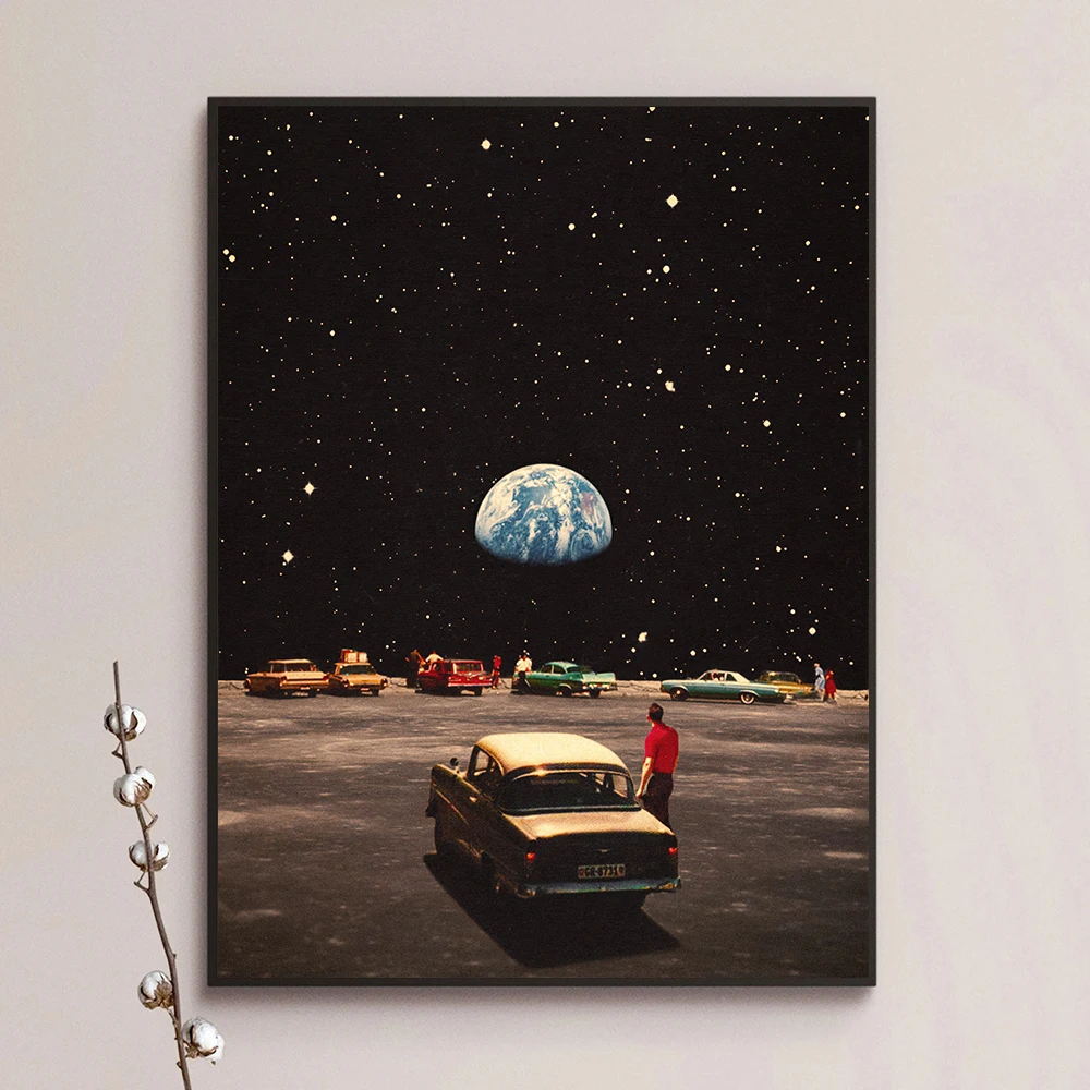 Retro Futuristic Lunar Pool Cosmic Art Vintage Design Poster Picture Canvas Painting Wall Art Home Decor Print Living Room Mural