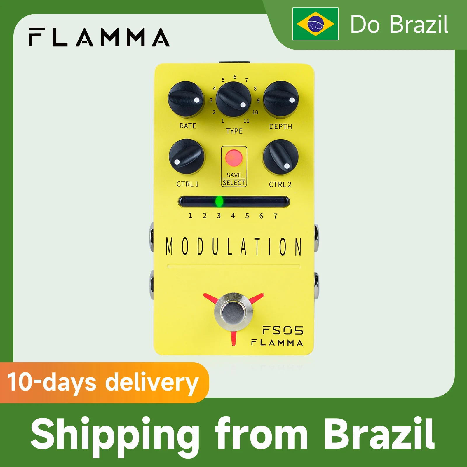 FLAMMA FS05 Modulation Pedal Stereo Digital Guitar Effects Pedal with 11 Modulation Effects and 7 Preset Slots True Bypass