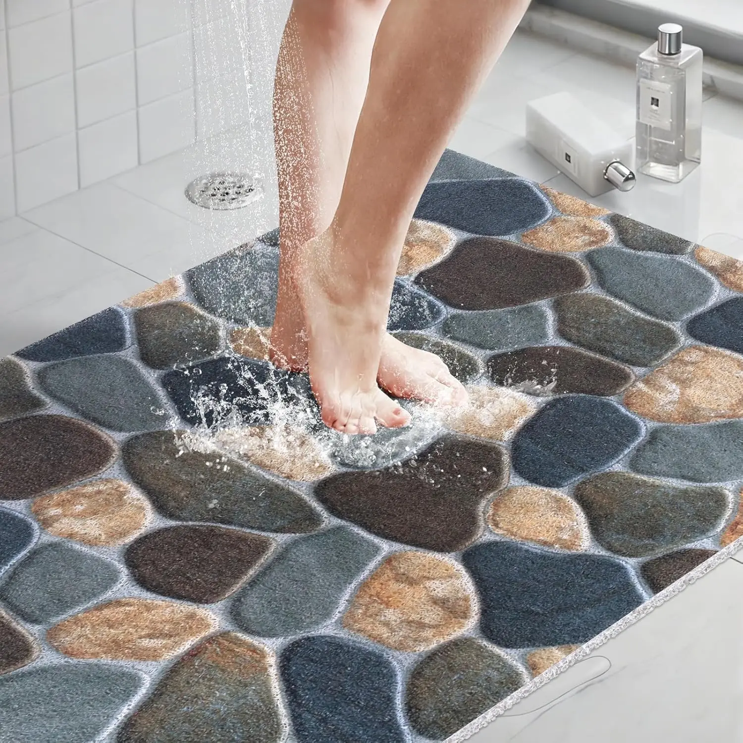 

Extra Large Shower Mat: 24 X 36 Inch Stylish Shower Mats for Inside Shower - Soft PVC Loofah Trimmable Non Slip Shower M