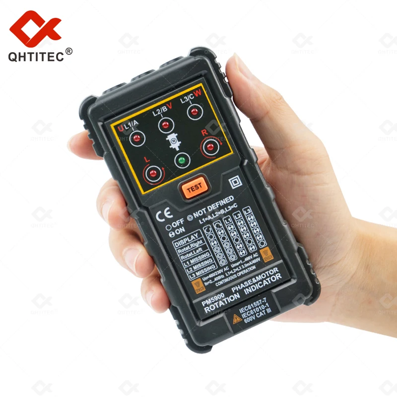 QHTITEC Digital 3 Phase Rotation Tester 120V ~ 400V ACPhase Indicator Detector Phase Sequence Meter Voltage Tester PM5900