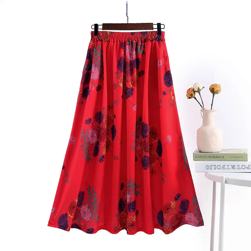 

Floral Ethnic Style Mid-length Skirt Women Spring Summer New Style Middle-aged Mother Fashionable Large-size Large-size Skirt