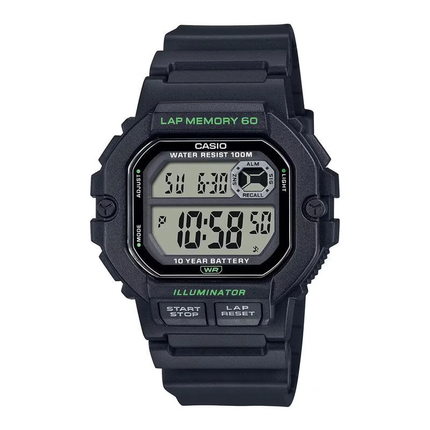 Casio WS1400H | Digital Watch | 100 Meter Water Resistance | LED Backlight | Stopwatch Coundtown Timer Alarms | 10 Year Battery