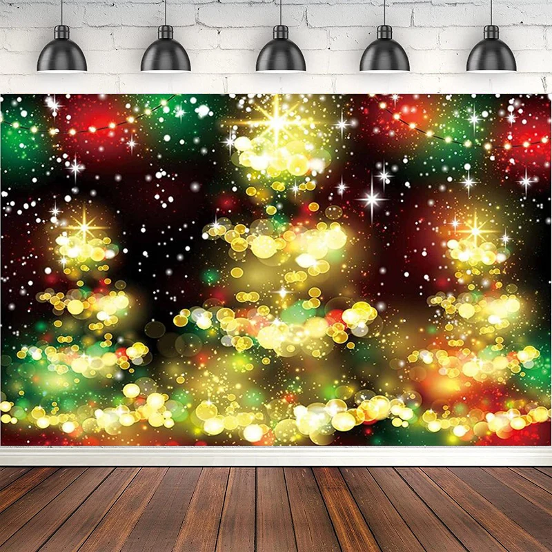 

Christmas Tree Bokeh Halos Photography Backdrop Sparkle Neon Spots Background For Baby Bridal Shower Birthday Party Decoration