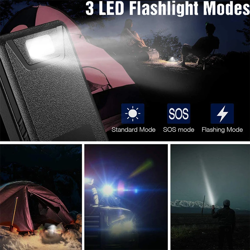 Solar Power Bank 20000mAh with 4 Solar Panel LED Camping Light Portable Charger Powerbank for iPhone 15 Samsung Xiaomi Poverbank