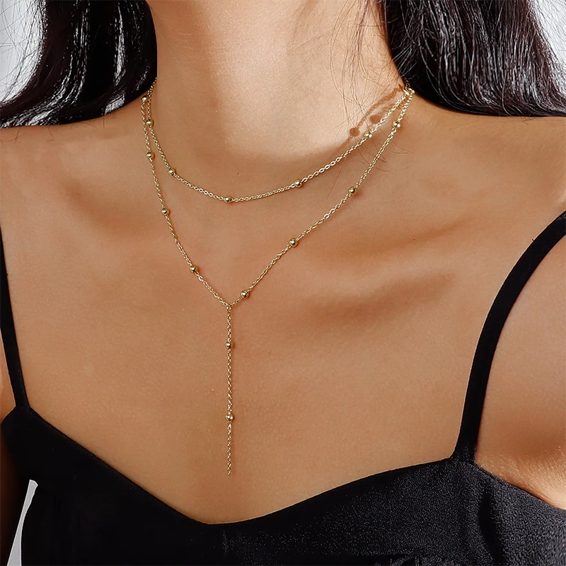 Women 925 Sterling Silver Double Layer Bead Pendant Necklace Long Tassel Clavicle Chain For Wedding Party Gift Fine Jewelry