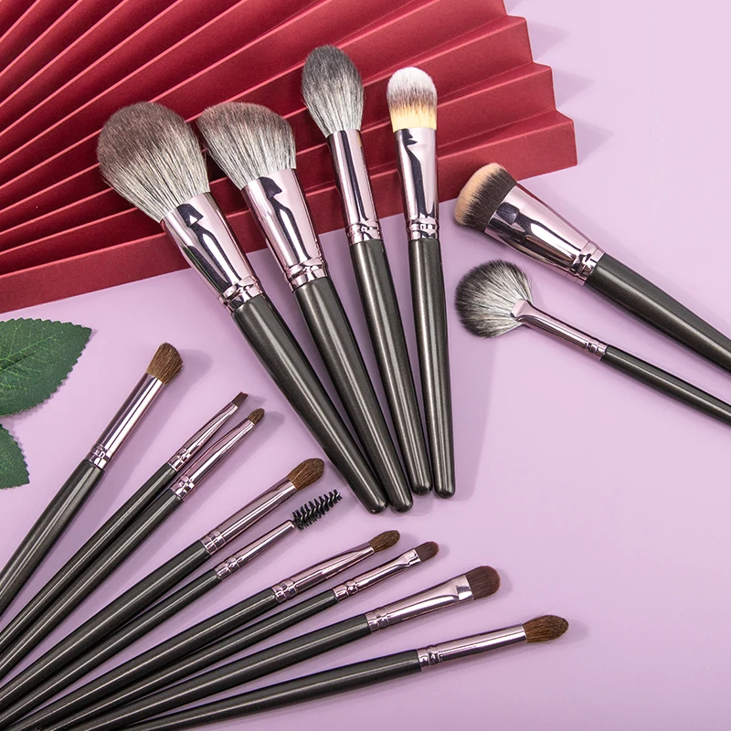 Ensemble de pinceaux de maquillage naturels professionnels, surligneur en poils de chèvre, fard à joues, fond de teint, outils de beauté, 15 pièces