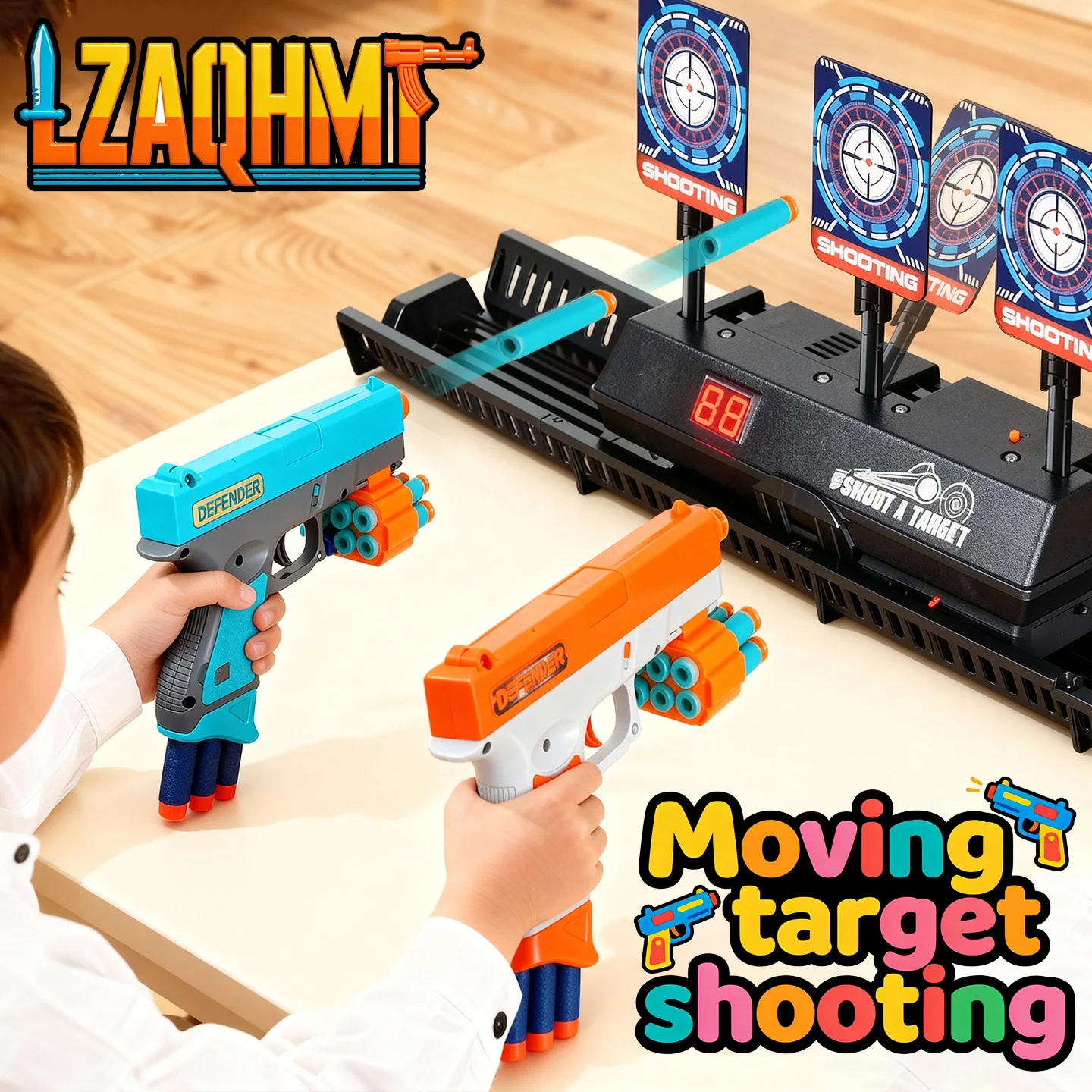 

Kids Foam Blaster Gun with Electronic Digital Target Automatic Reset Target Set with Electric Glider Fun Outdoor Action Play