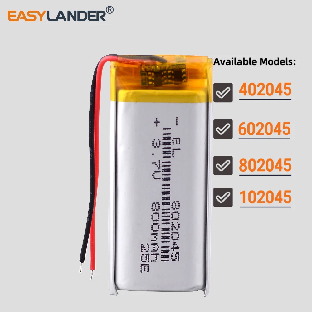802045 3.7V 800mAh充電式リチウムイオンポリマーバッテリー 402045 602045 702045 102045