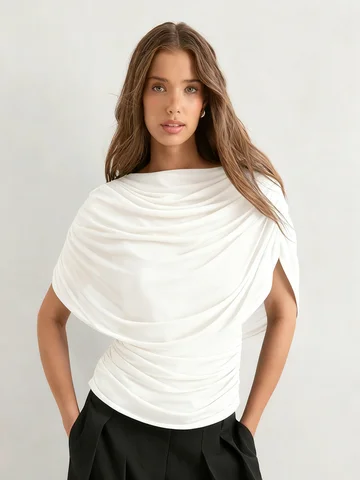 Nibber Simple Shirt Women Chic Mesh Patchwork Pleat Lapel Drop Sleeve Classic Solid Stretch Skinny Elegant Dating Streetwear