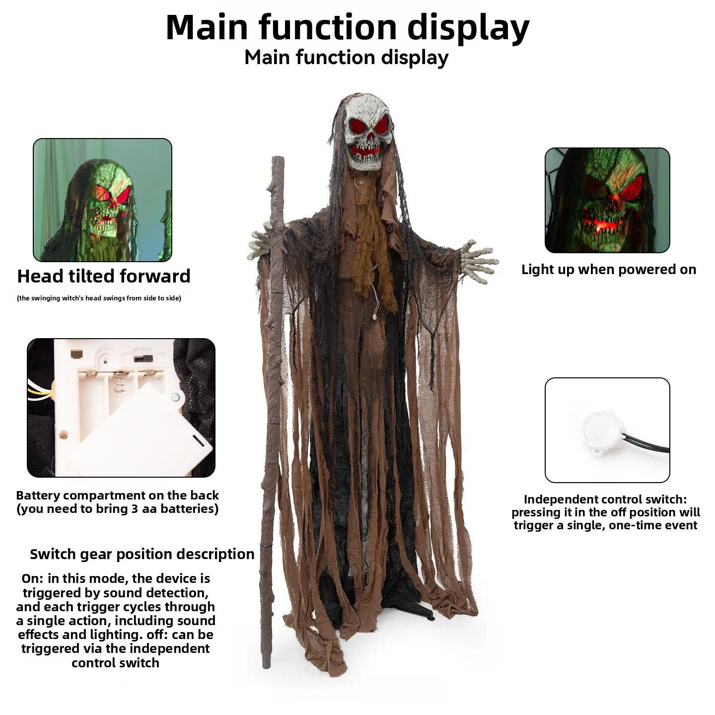 FOrHalloween Animated Standing Ghost, Reaper Skeleton & Witch Prop for Haunted House