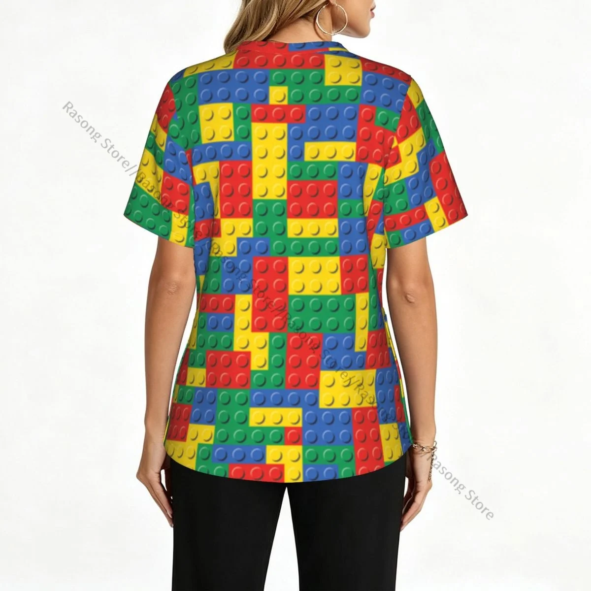 Women Scrubs Blouse Medical Nurse V-neck Clinical Scrubs Top Brick Background Operating Room Work T-shirt