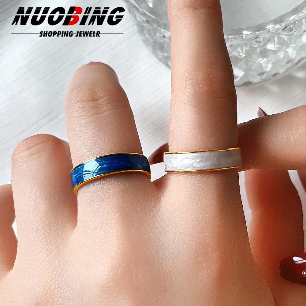 

New Vintage Colorful Drip White Enamel Glaze Metal Geometric Stainless Steel Ring Women Girl Jewelry Birthday Gifts