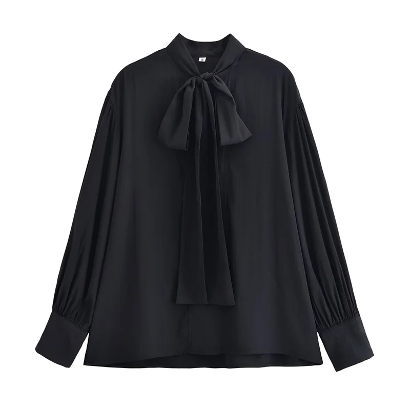 

Женская рубашка, новинка 2025, весенняя черная повседневная шикарная рубашка с длинным рукавом и бантом, модная уникальная женская рубашка, топ