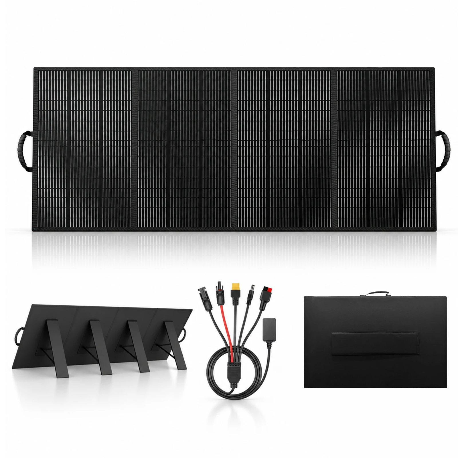 Pannello solare portatile pieghevole da 400 W con supporto regolabile, caricabatterie solare impermeabile per uso domestico, giardino, esterni e stazioni di alimentazione.