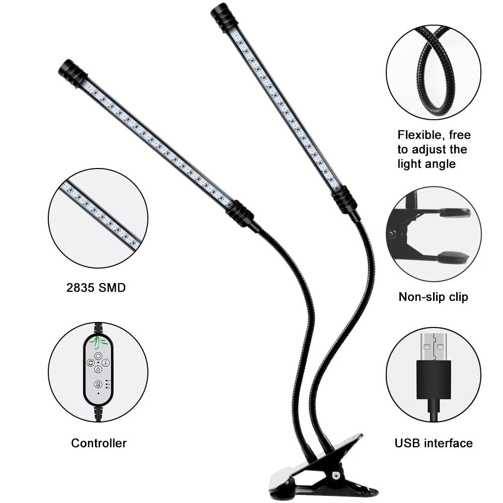 Full Spectrum LED Plant Grow Lights USB Seedings Fill Lamps 5V Indoor Timing 4/8/12Hours Greenhouse Tent Cultivate Lighting