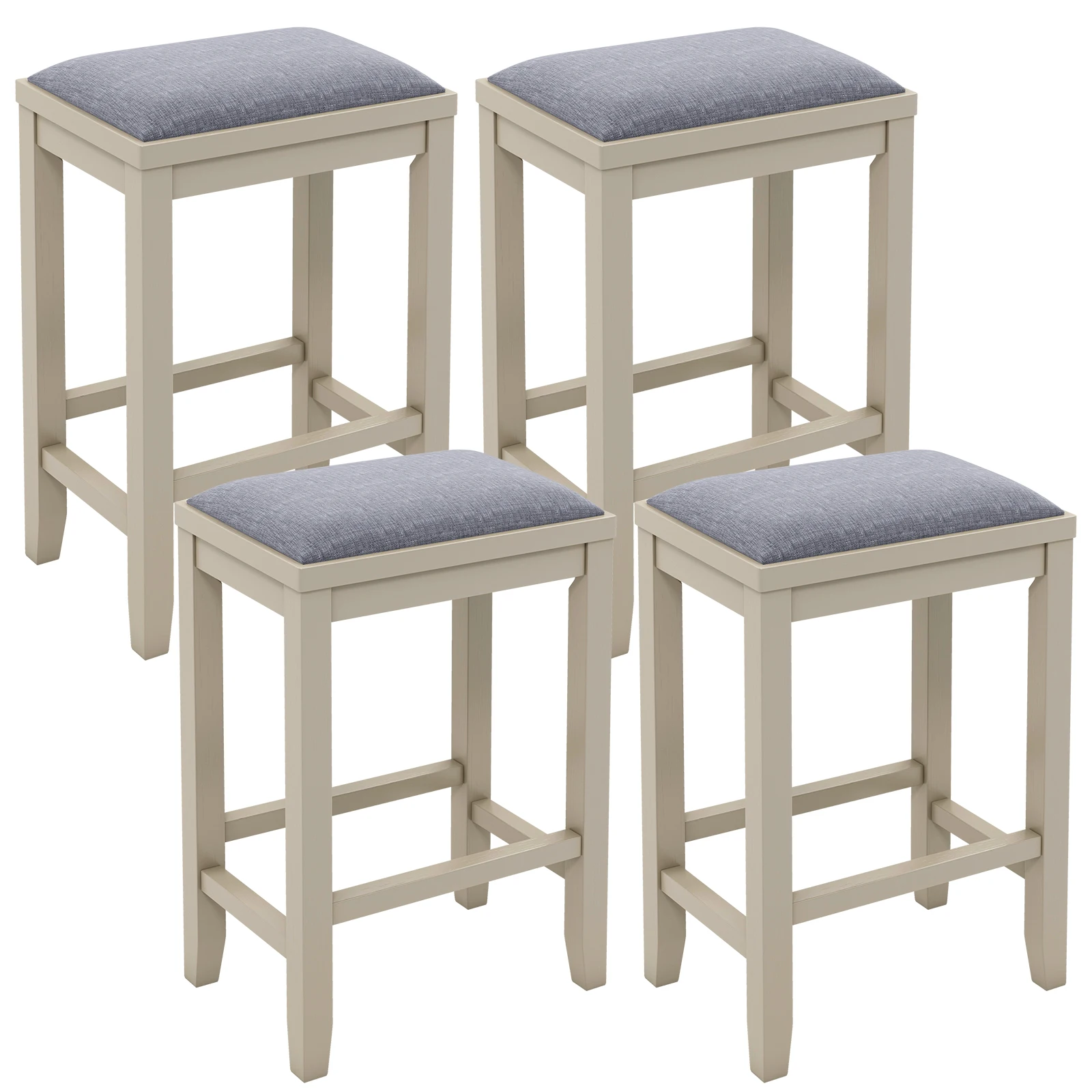 Set of 4 Upholstered Bar Stools Wooden Counter Height Dining Chairs White