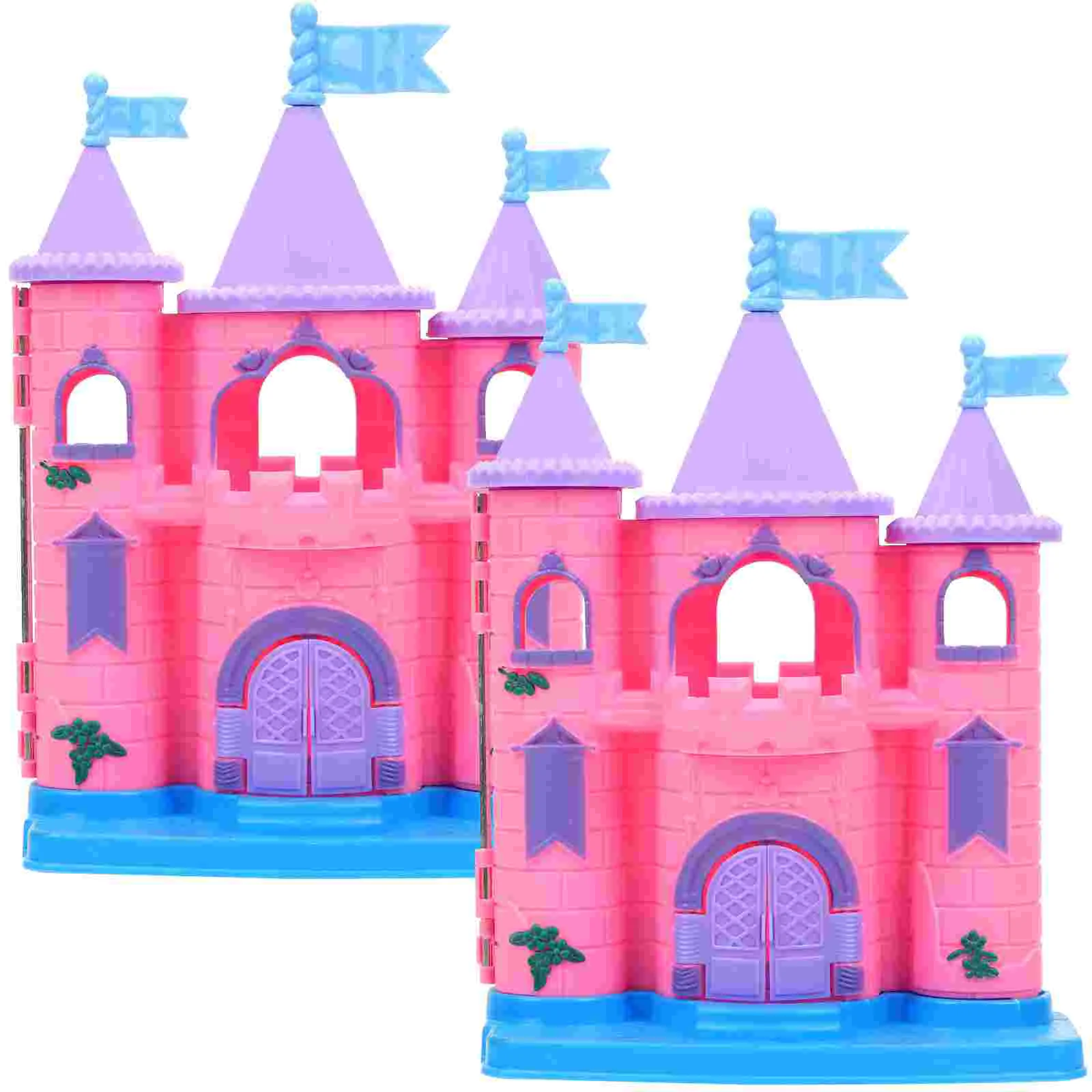 

2 Pcs Castle Toy Miniature House Landscape Kids Pretend Play Toys Plastic Two The Moon Birthday Decorations Boy Child Models