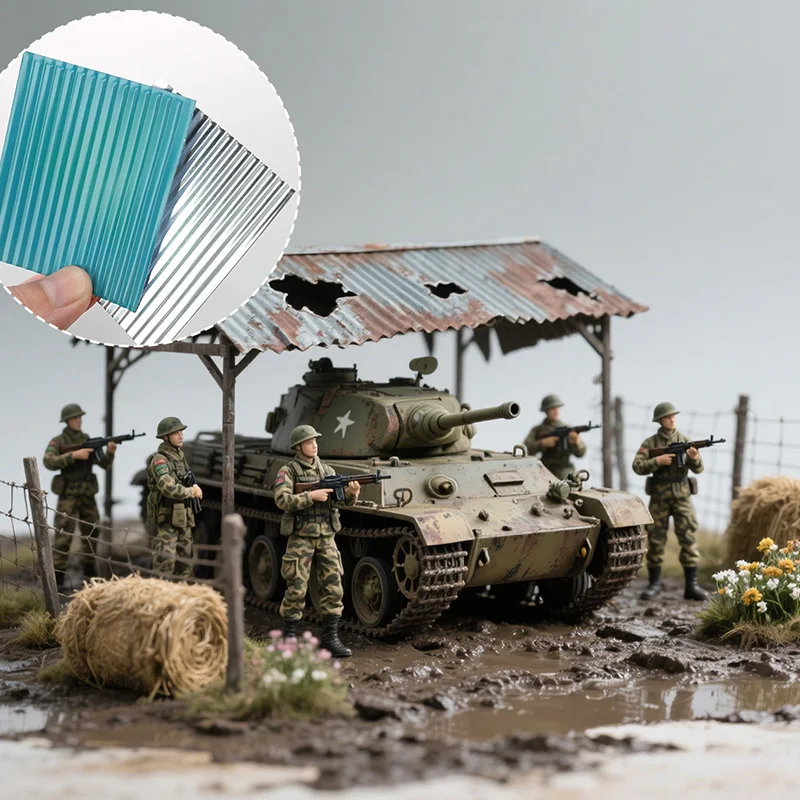 5x5cm Ripple Aluminum Sheet Handmade Model Kits Building Sand Table DIY Factory Rolling Shutter Door Tile Accessories 3Pcs/5pcs