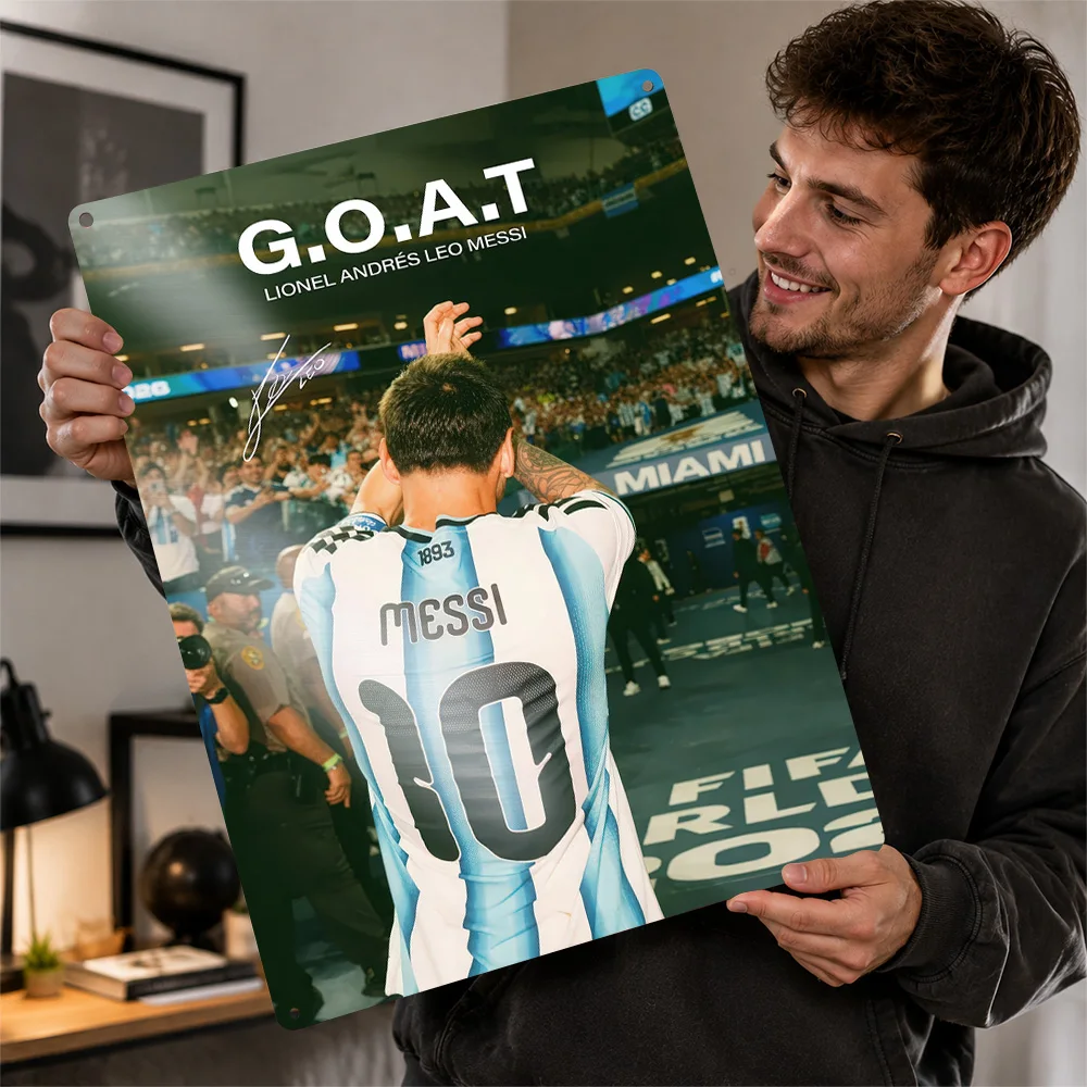 Lionel Messi Football Celebration Textured Metal Poster Dynamic Wall Art For Home Gym Customized Aluminum Sign Birthday Gift