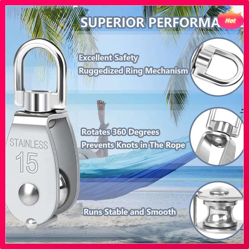 

Шкив из нержавеющей стали 304, одинарный шкив M15, небольшая сверхмощная система шкивов с поворотным подшипником для такелажа, 6 шт.