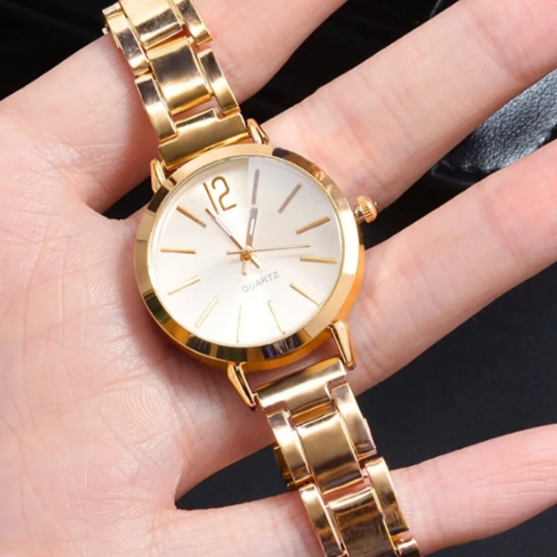 2 шт. часы, роскошные женские часы с простым циферблатом и полым ремешком, модный золотой браслет, кварцевые наручные часы, студенческие женские часы Reloj Mujer