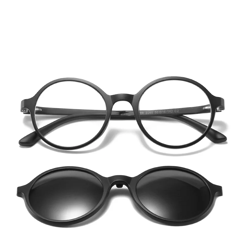 TR90 Round Frame Fashion Polarized Sunglasses Magnetic Suction a Variety Clip Sets Mirror Night Vision Goggles Men