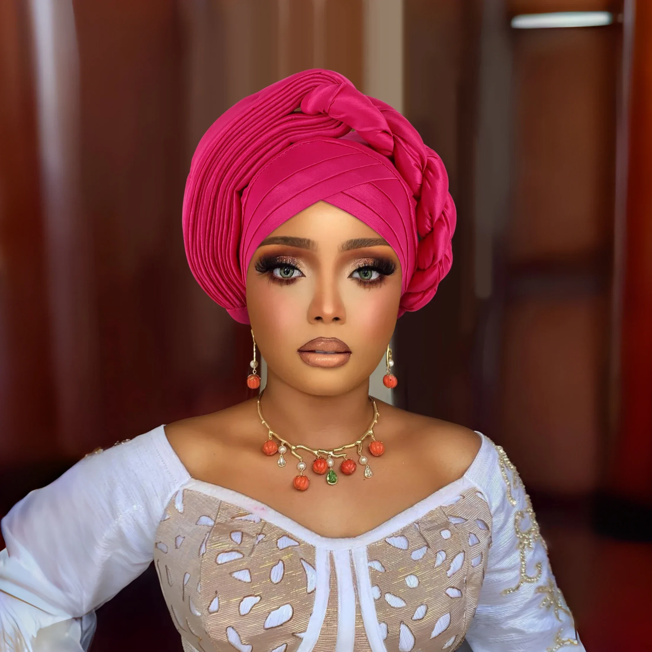 

Hats for Women Aso Oke Nigeria Traditional Marriage Gele Headtie Already Made Hijab Bonnet African Head Wraps Braids Turban Cap