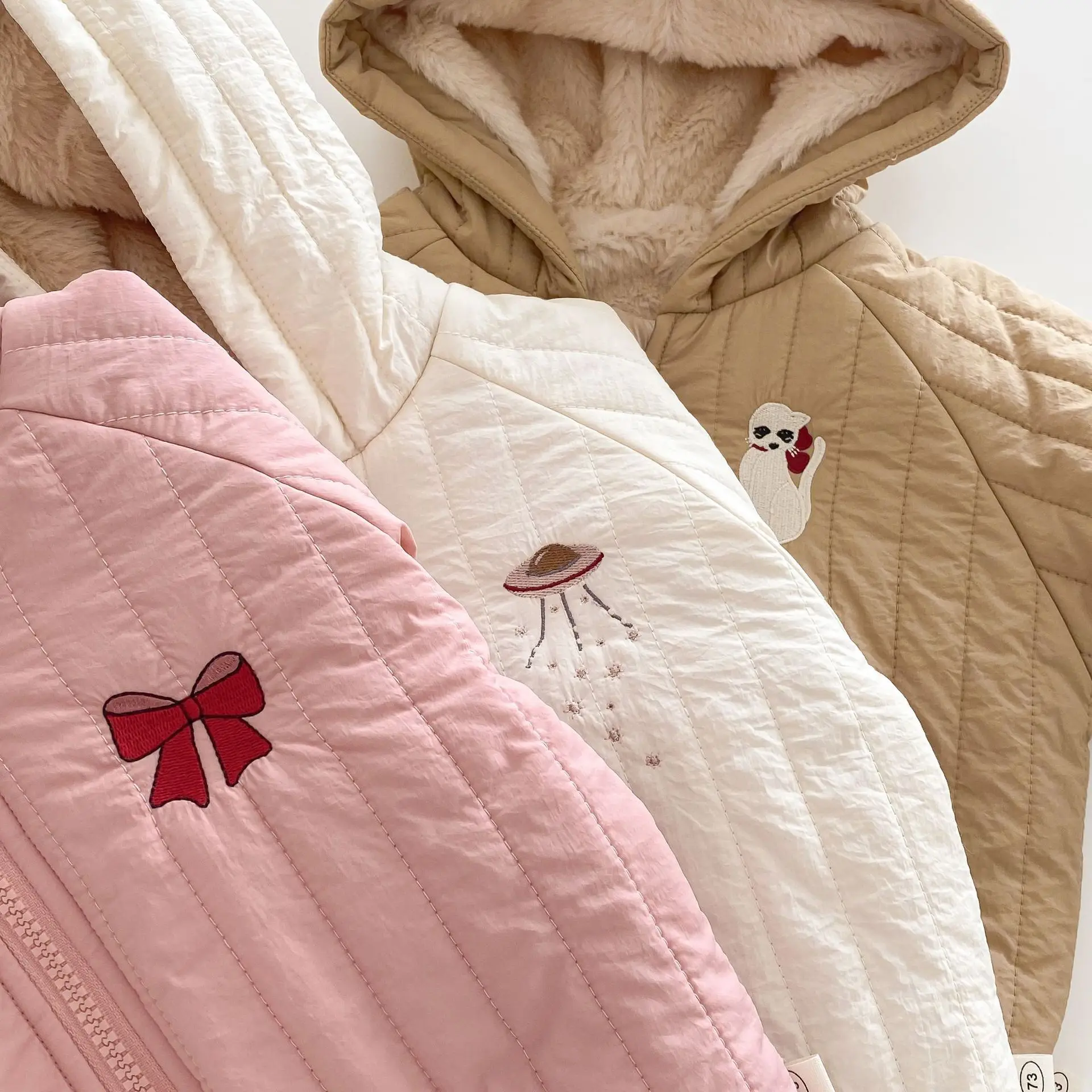 الأطفال الكرتون مقنعين سترة قطن 0-5 سنة الموسم الفتيات تيدي بير زائد المخملية سترة الأولاد الملابس الشتوية #4