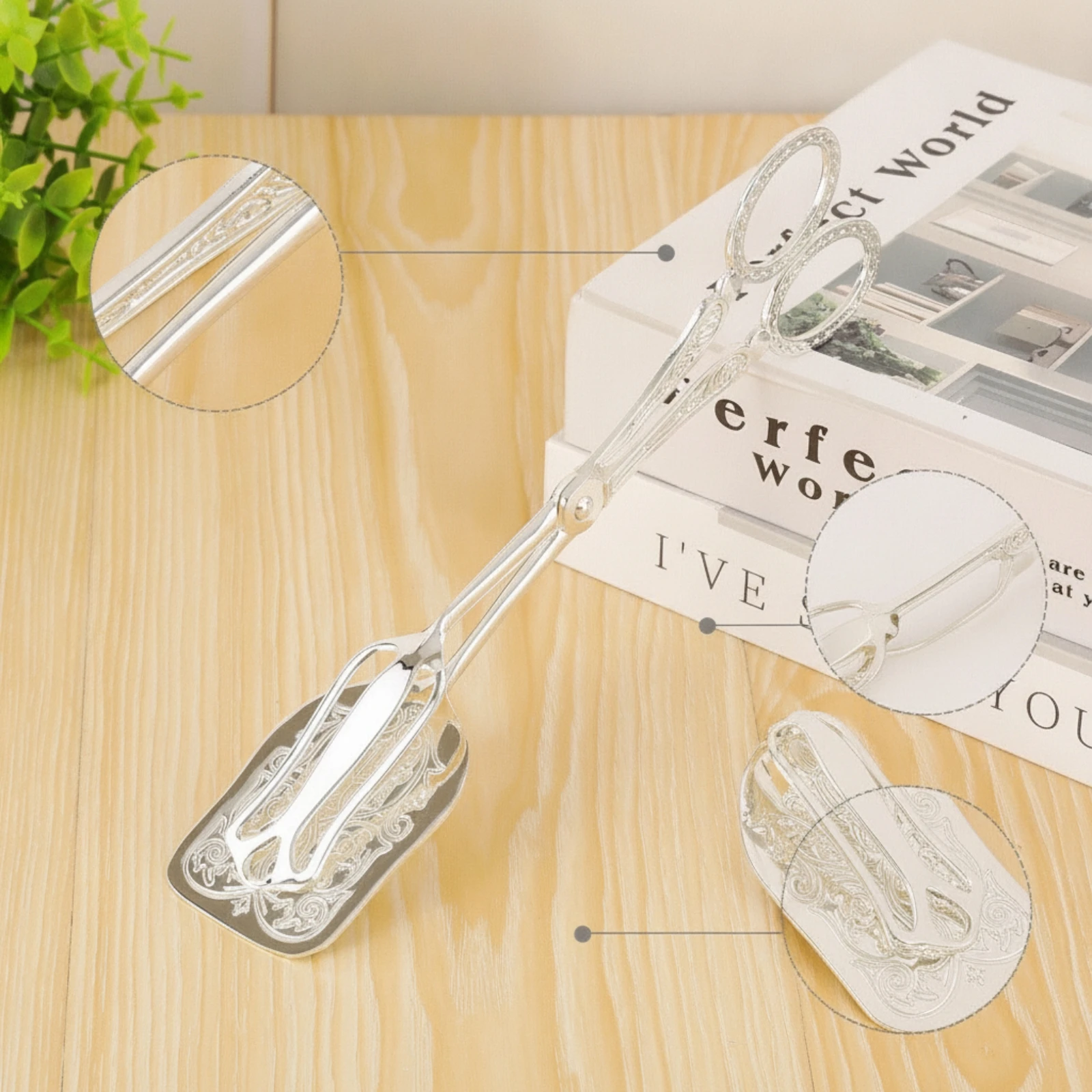 Serving Tongs Metal Pastry Tongs Utensil Slender Flat for Hosts, Afternoon Tea, Buffet