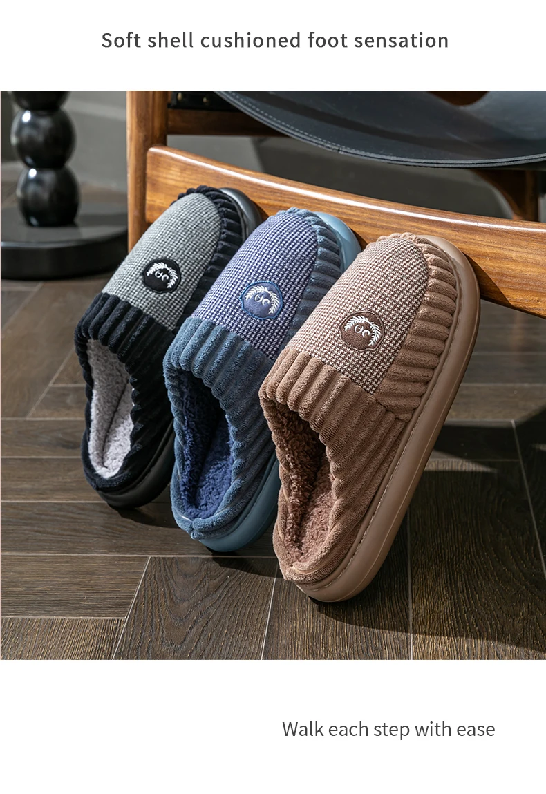 Herren-Plüsch-Fleece-Hausschuhe für den Winter, dicke EVA-Sohle mit bequemem Fußbett, weiche Hausschuhe für drinnen und draußen – Detail 11